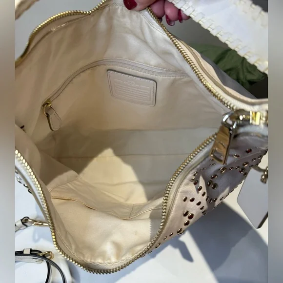 Coach Celeste Winter White and Gold Studded Bag W/Crossbody Whip Stitch Strap - Picture 5 of 9